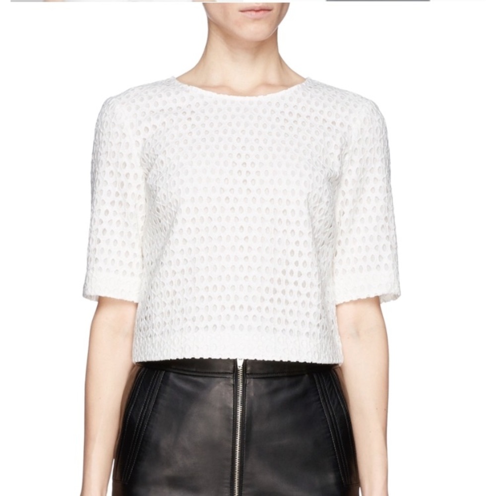 Theory 100% cotton Eyelet Crop Top w/ elbow sleeve